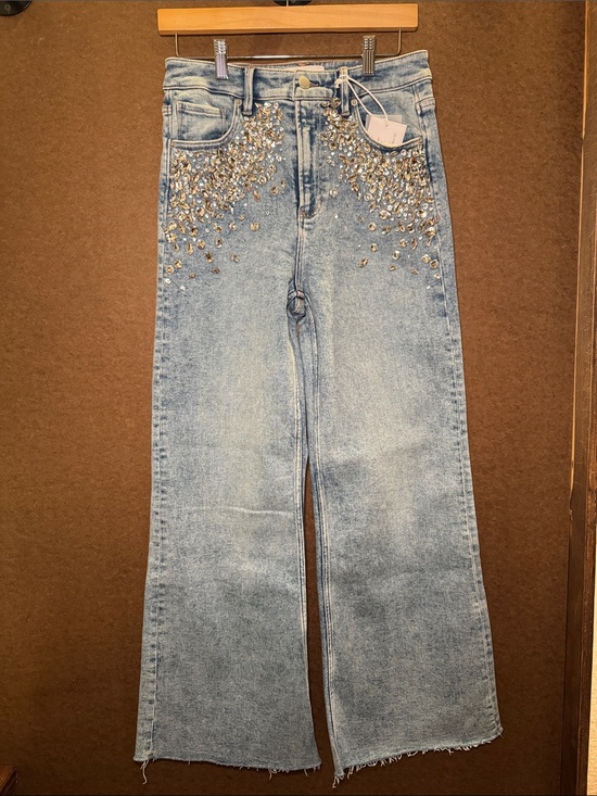 Dear John Denim - Dear John Light Blue Wide-Leg Jeans with Crystal Embellishments